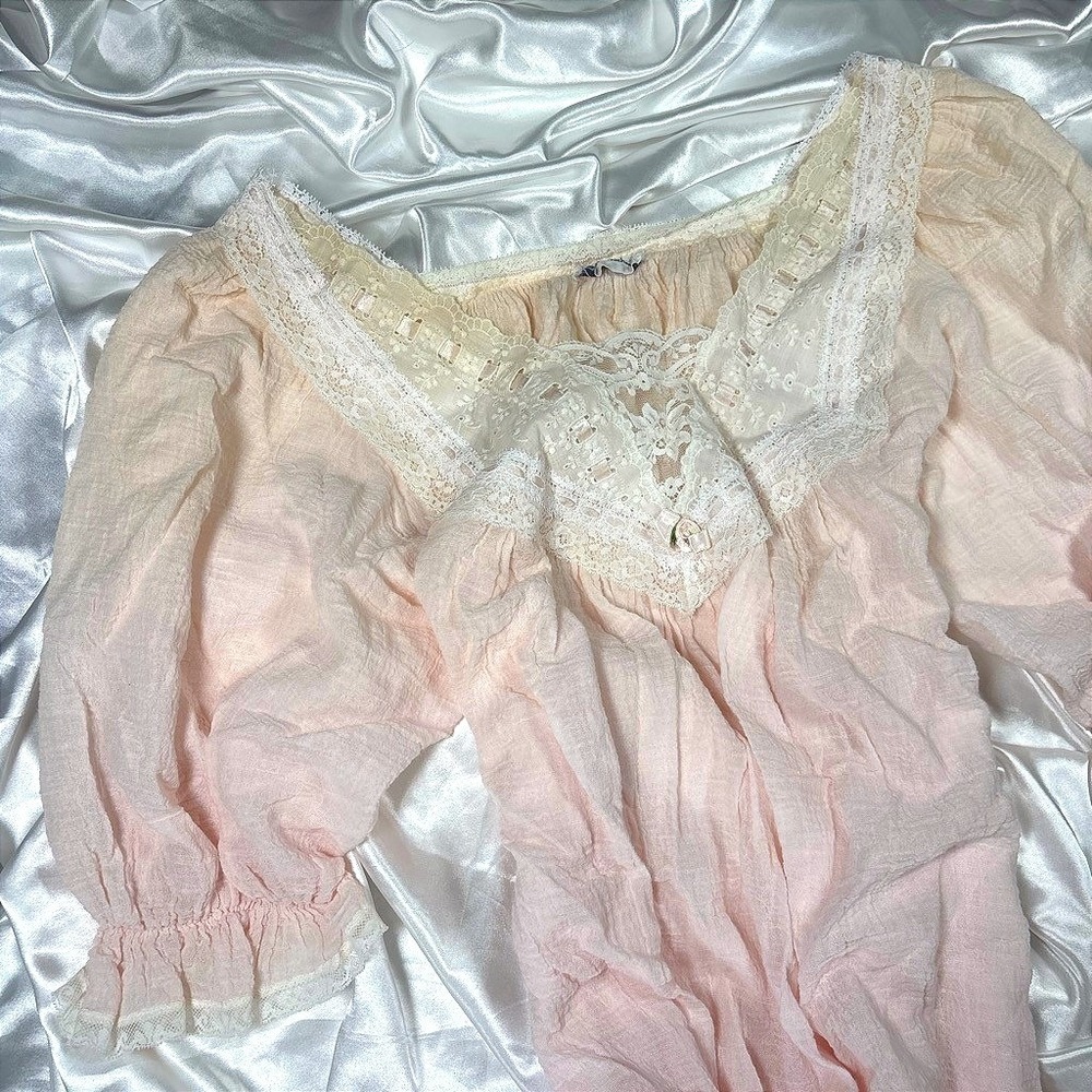 Vintage Carole Hochman Nightgown Pink Good Lace Gauze Coquette Cottagecore Large